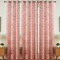 GEET CREATIONS Pink & Gold-Toned Set of 3 Ethnic Motifs Room Darkening Window Curtain-picture-25