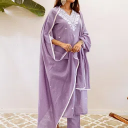 SANISA Women Ethnic Motifs Embroidered Regular Thread Work Kurta with Trousers & With Dupatta image 2