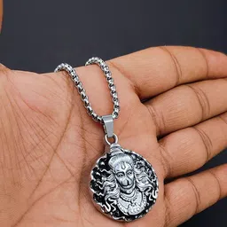 Trinket world Men Stainless Steel Silver-Plated Hanuman Pendant With Chain image 5