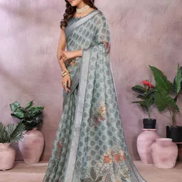 PRISHIL ENTERPRISE Floral Printed Solid Border Saree image 4