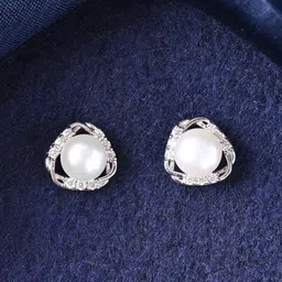 Clara 925 Sterling Silver Rhodium-Plated Contemporary Pearls Studded Earrings image 1