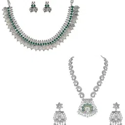 I Jewels Set Of 2 Silver-Plated Artificial Stones Studded Jewellery Set-picture-26