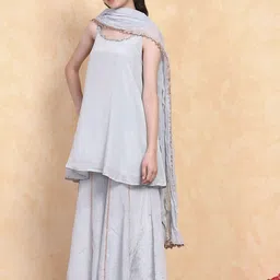 Biba Girls Solid Kurta with Sharara & Dupatta image 5