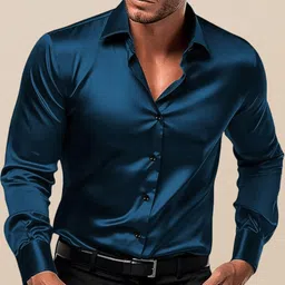 INDOPRIMO Men Solid Spread Collar Satin Formal Shirt-picture-15