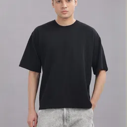 OUTLAWS Men Solid Round Neck Cotton Relaxed Fit T-shirt-image-37