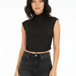 glitchez High Neck Gathered Detail Crop Top-picture-23