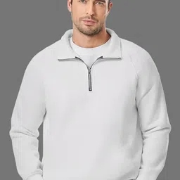 ENITOR Men's Solid White Mandarin Collar Full Sleeve Half Zipper Sweatshirt-picture-53