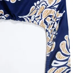 Arrabi Blue & Gold-Toned Floral Printed Fitted 310 TC King Bedsheet Set 2.70 m x 2.60 m image 4