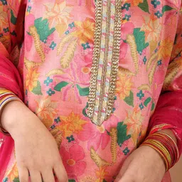 Here&Now X Kinder Kids Girls Floral Printed Regular Kurta with Palazzos & With Dupatta image 3