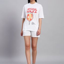 GRIFFEL Printed Oversized-Fit Pure Cotton T-Shirt & Shorts Co-Ord Set-picture-31