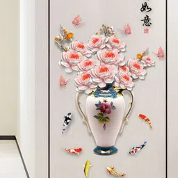 Asian royal Pink & Red Floral With Vase Printed Self Adhesive Wall Sticker-image-57