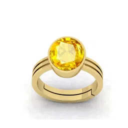 RRVGEM 13.50 Ratti Synthetic Yellow Sapphire Pukhraj Gold Plated Adjustable Ring-picture-26