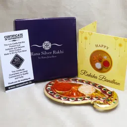 rana silver rakhi 925 Silver Rakhi for Brother with Roli Kum Kum, Certificate and Greeting Card image 3