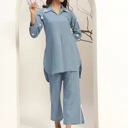 Bani Women Blue Color With Collar Neck Casual Tunic With Trouser Co-Ords Set-picture-27