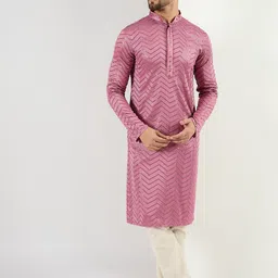 House of Pataudi Men Chevron Embroidered Kurta with Trousers image 2