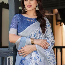 MAHARANI COUTURE Pure Linen Ethnic Motifs Printed Banarasi Saree image 2