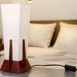 Creation India Craft Brown Wooden Square Table Lamp image 3