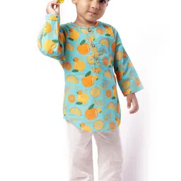Bhaakur Kids Printed Round Neck Long Sleeves Organic Cotton Kurta And Pyjamas-picture-36