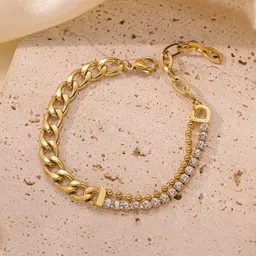 Designs & You Women Gold-Plated Crystals Studded Stainless Steel Link Bracelet-picture-37