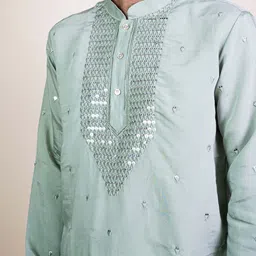 KUNDALI KAKSHAY Men Embroidered Regular Mirror Work Kurta with Pyjamas image 5