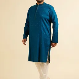 Manyavar Plus Size Geometric Woven Design Straight Kurta with Pyjamas image 3