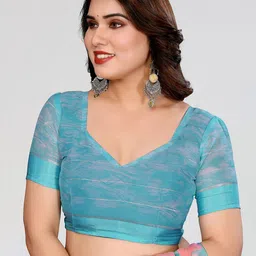 Moda Rapido Floral Print Zari Saree With Unstisched Blouse piece image 5