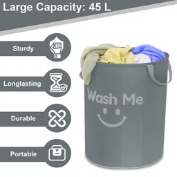 Aura 2-Pcs Grey Printed Foldable LaundryBag45L image 4