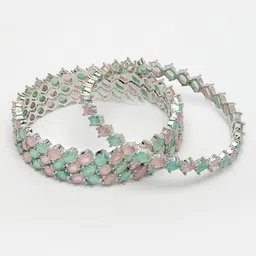 ZENEME Set Of 4 Rhodium-Plated AD Stone-Studded Details Bangles image 2