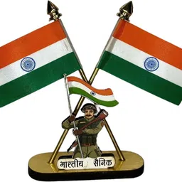 he and she shoppings Indian Flag Cross Design with Indian Army Symbol Stand for Car Dashboard Rectangle Car Dashboard Flag-picture-10