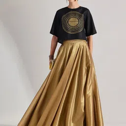 Pink Fort Self Design Round Neck Silk Tissue Top With Skirt Co-Ords-image-94