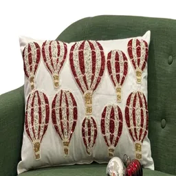Revive Home White & Red Embellished Hot Air Balloon Cushion Cover image 3