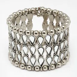 Moedbuille Silver-Plated Mirrors Studded Afghan Teardrop Design Cuff Bracelet image 2