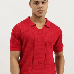 United Colors of Benetton Geometric Textured Polo Collar Pure Cotton T-shirt image 1