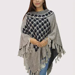 HAUTEMODA Geometric Printed Woolen Poncho-picture-13