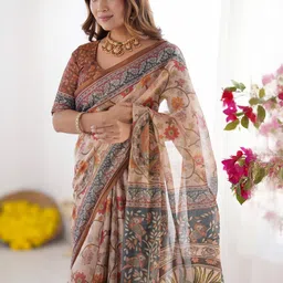 ALMAARI FASHION Kalamkari Pure Cotton Handloom Banarasi Saree-picture-42