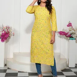 HEBA Women Printed Round Neck Straight Kurta-image-3