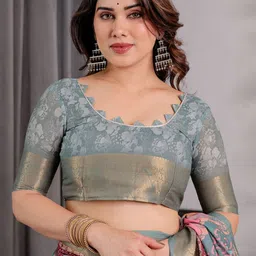 MAHARANI COUTURE Ethnic Motifs Pure Cotton Jamdani Saree with Traditional Prints & Tassels image 5