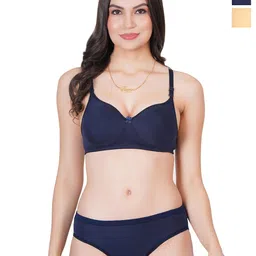 Liigne Pack Of 2 Lightly Padded Non-Wired Pure Cotton Everyday Bra Panty Lingerie Set-picture-39