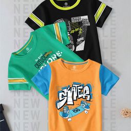 CODEZ Boys Pack Of 3 Typography Printed Round Neck Cotton T-shirts-picture-48