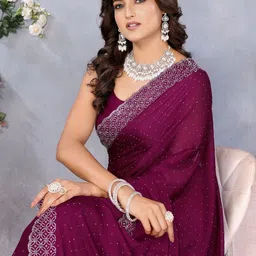 DIVASTRI Embellished Zari Pure Chiffon Heavy Work Saree image 3