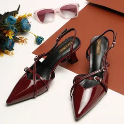 Flat n Heels Women Pointed Toe Kitten Heels Mules with Buckles-picture-21