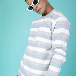 V-Mart Men Stripes Pentium Interlock Round Neck Pullover Sweater image 2