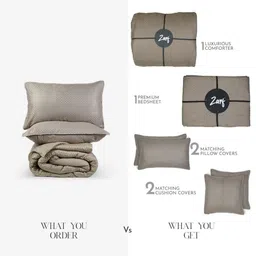 Zarf Taupe 6 Pieces Checked Egyptian Cotton Double King Superfine Bedding Set image 4