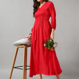 Raiyani Fashion Women V-Neck Fit & Flare Midi Dress-image-82