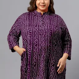 Indietoga Women Plus Size Bandhani Printed Rayon Straight Festive Kurti-picture-20