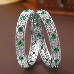 Estele Set Of 2 Rhodium-Plated Crystals Studded Bangles-image-1