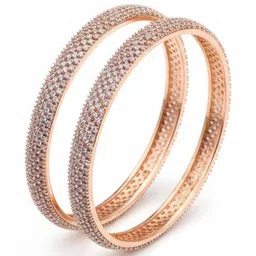 Opal Touch Set of 2 Rose Gold-Plated American Diamond Studded Bangles image 3