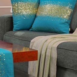 MASPAR Blue & Yellow 2 Pieces Pure Cotton Square Cushion Covers-picture-17