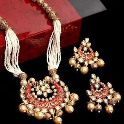 Anouk Red Gold-Plated Kundan Stone Studded & Beaded Jewellery Set-picture-34