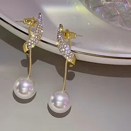 TheVineGirl Gold-Plated Pearls Beaded Korean Contemporary Shaped Drop Earrings-picture-17